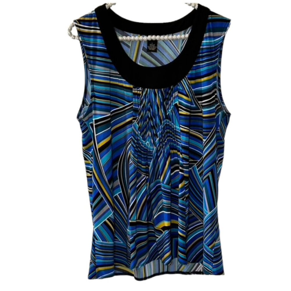 Raffaella Studios Fun Geometric Print Sleeveless Top  L EUC